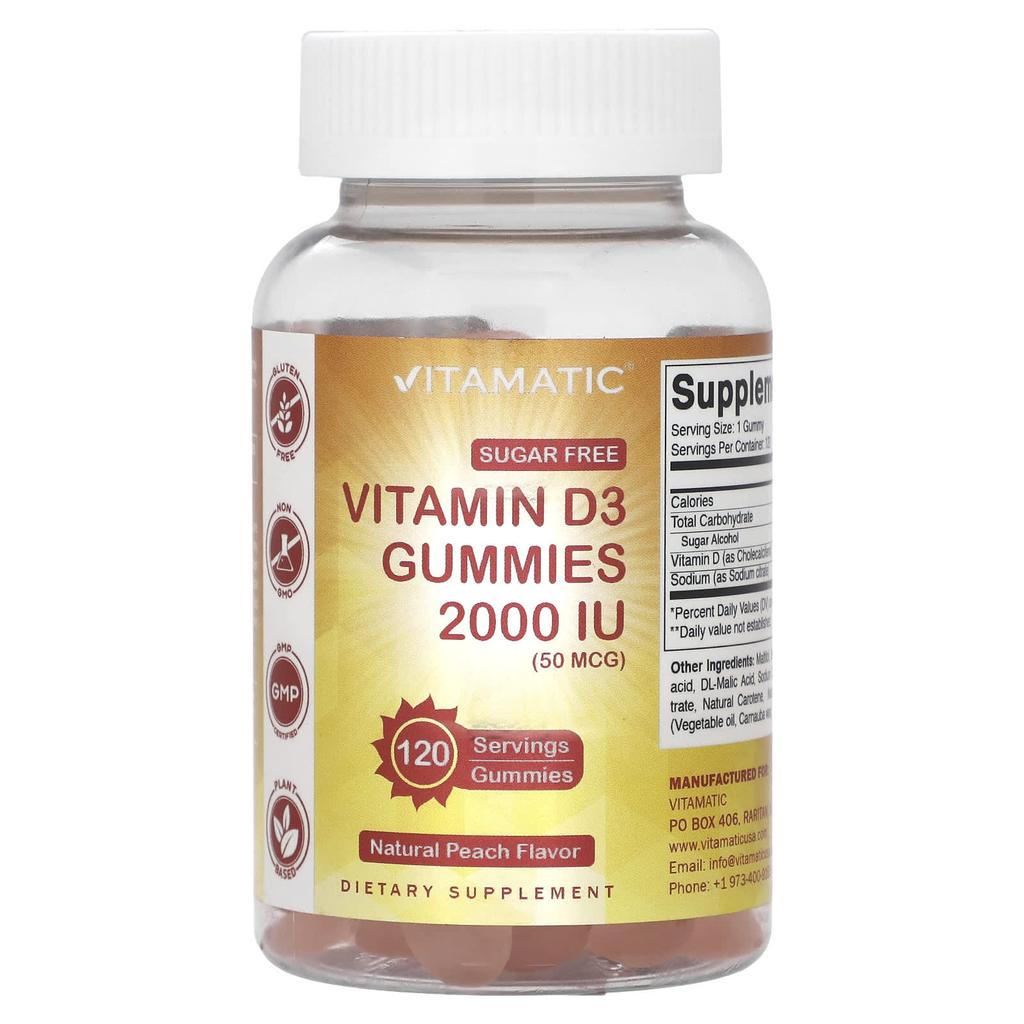 Vitamin D3 Gummies, Natural Peach Flavor, 2,000 Iu (50 Mcg), 120 Gummies