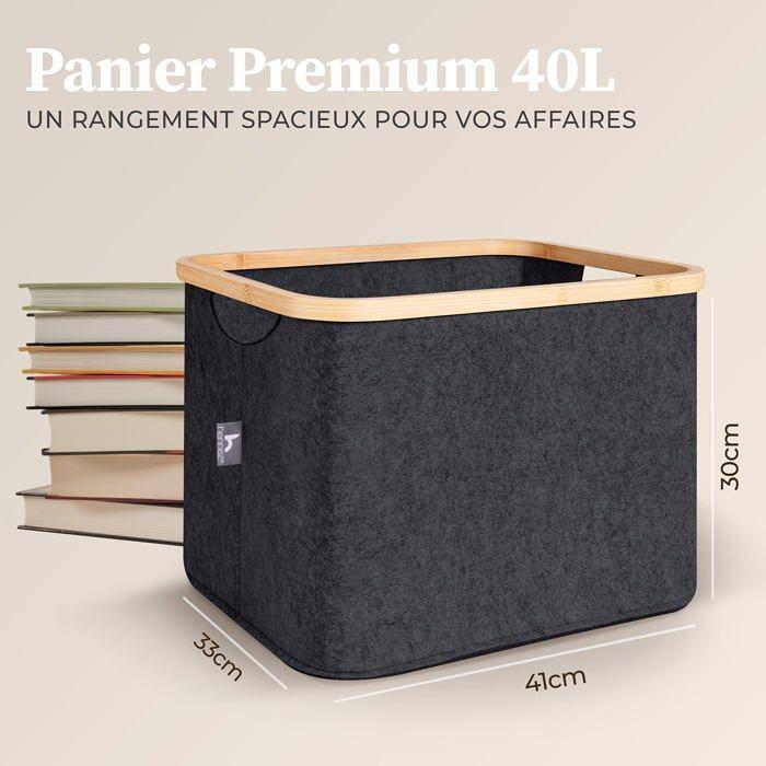 Panier de rangement - hennez - grand panier feutre 40l - gris - avec couvercle - style contemporain