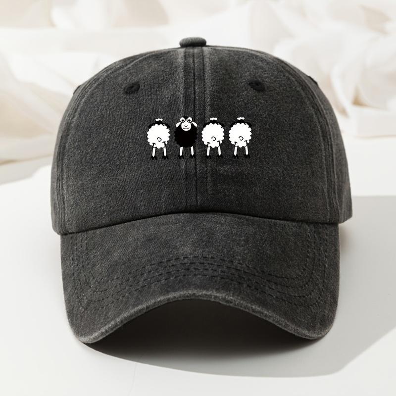 Cartoon Sheep Print Baseball Cap Retro Washed Casual Hat Adjustable High Quality Dad Truck Fishing Hat for Men and Women