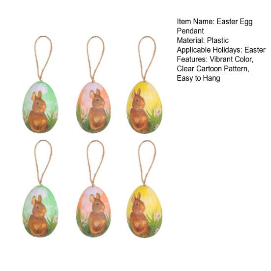 6 шт. пасхальные яйца из пенопласта, подвесные украшения, яркий цвет, прозрачный мультяшный узор, легко повесить, универсальные украшения для пасхальных яиц