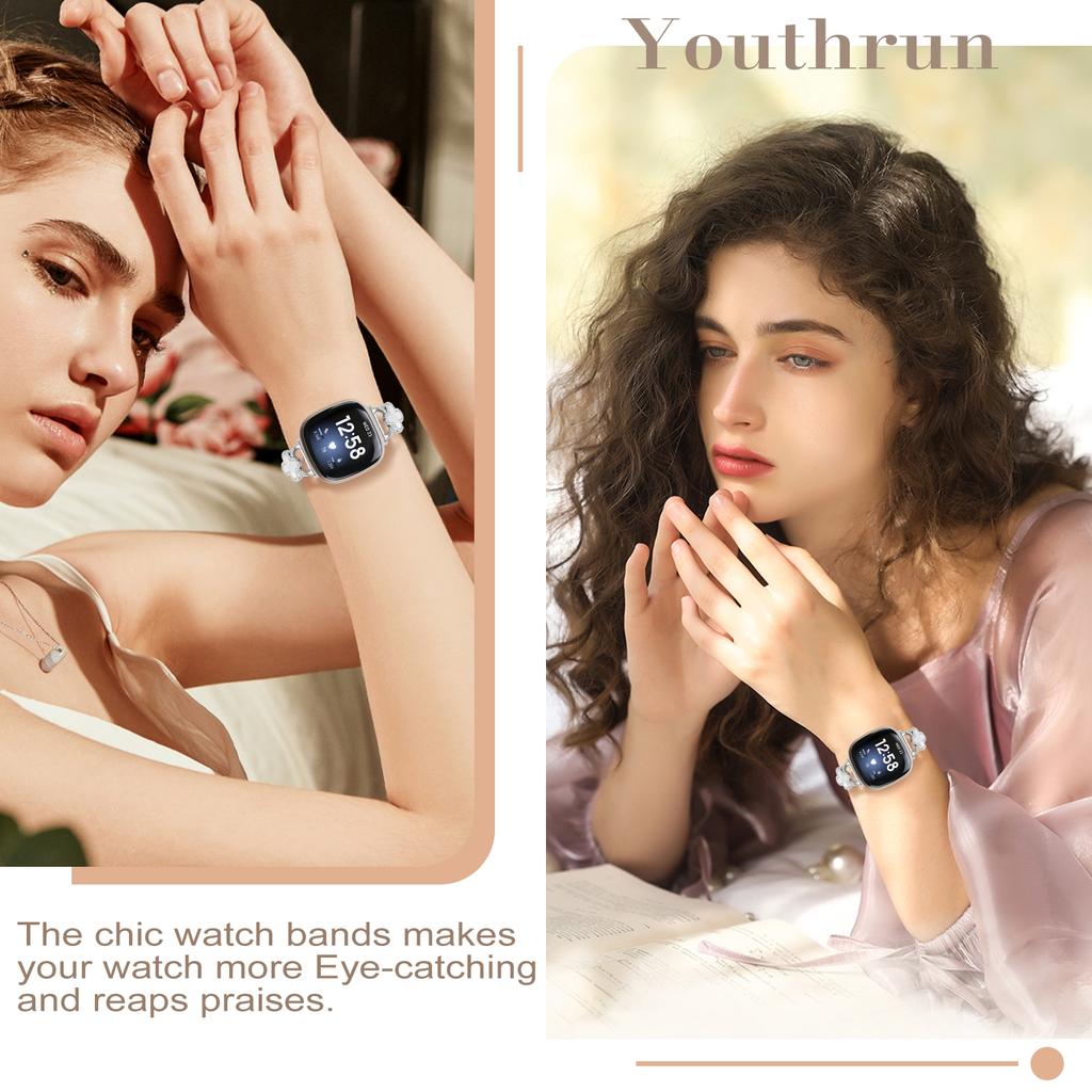 For Fitbit Versa 4/Sense 2 Band Milanese Metal Magnetic Watch Strap with Clover Connector,Size: L