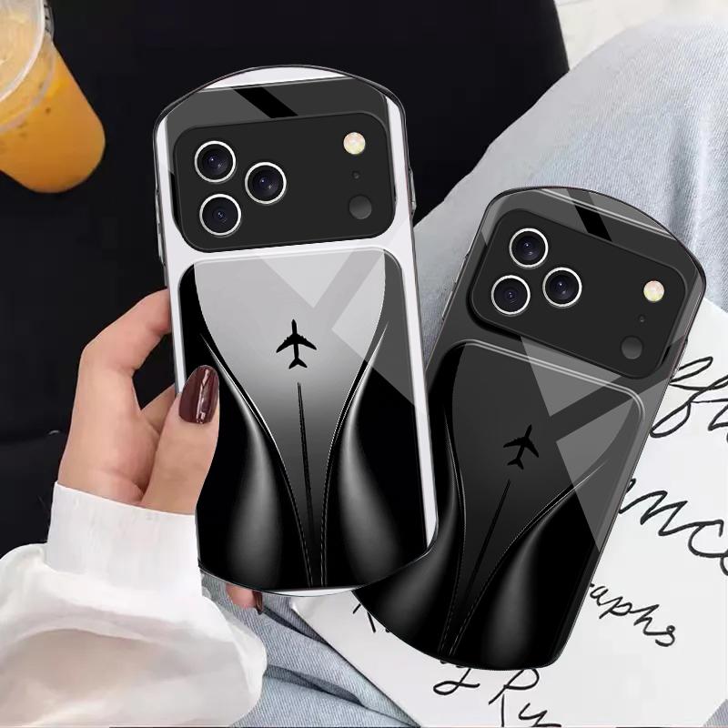 Самолет в постепенном полете Для iPhone 17 16 15 14 Pro 13 Plus 12 mini 11 Pro Max XR X S 7 8 Эллиптический закаленный стеклянный чехол для телефона
