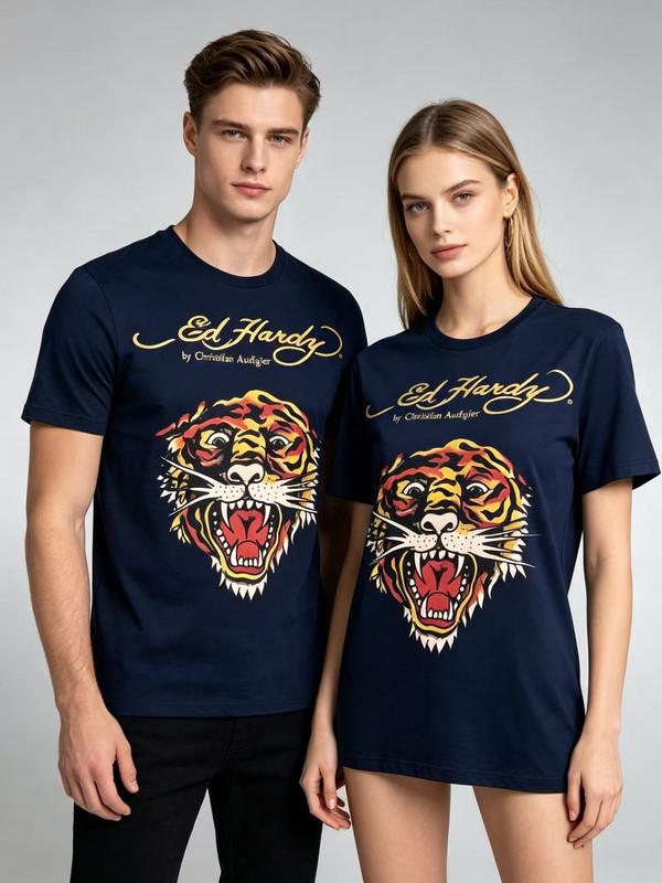 Ed Hardy от Christian Audigier Тигр с татуировкой с биркой M Унисекс рубашка Хлопок Оверсайз Большой размер