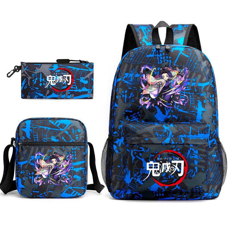 New Schoolbag Animation Three-piece Set Heat Transfer Schoolbag Small Shoulder Pencil Bag Primary and Secondary School Students Backpack