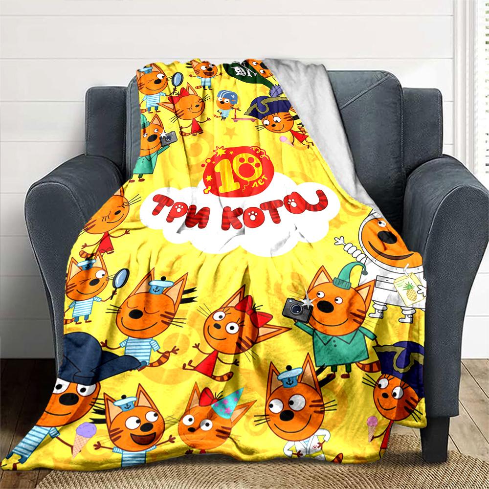 Cartoon Kid-E-Cats Print Flannel Blanket High Quality Warm Comfortable Cover for All Seasons Perfect for Gifts Home Decor