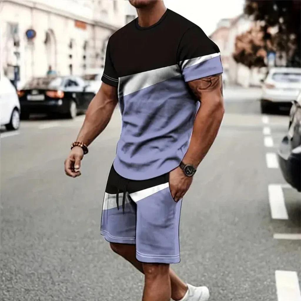Summer Men's Sportswear Short-sleeved T-shirt Suit Two-piece Outdoor Travel Clothing Oversized Shorts Training Clothes