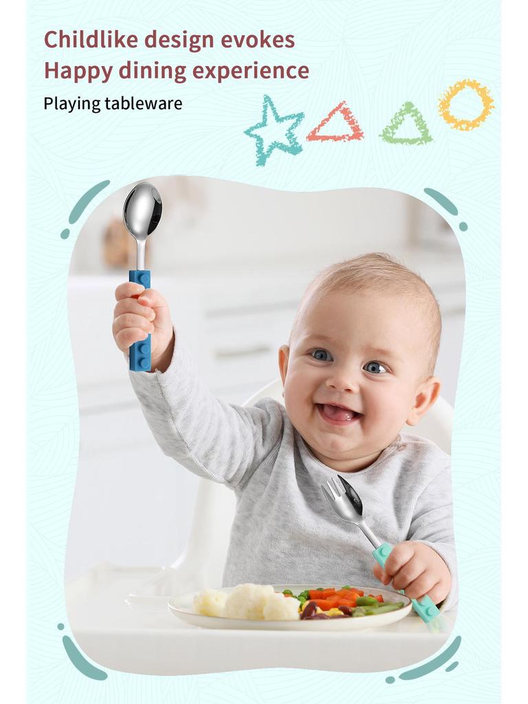 Силиконовые строительные блоки из нержавеющей стали, набор детских столовых приборов: Нож, вилка и ложка для младенцев.