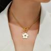 Stainless Steel Necklaces Exquisite Cartoon Flower Shell Pendant Toggle Button Chain Choker Fashion Necklace For Women Zircon
