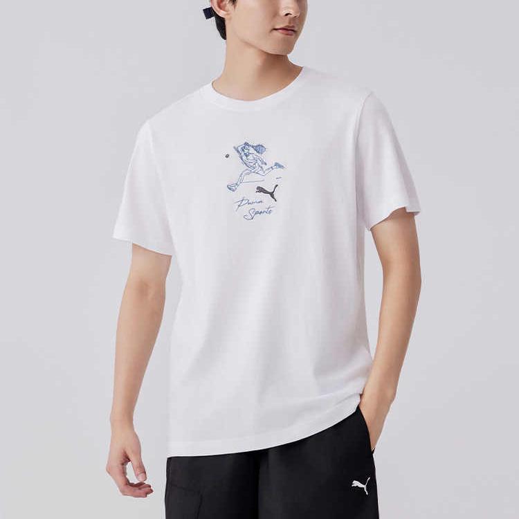 Puma Team Graphic Embroidered Casual Print Crew Neck Short Sleeve T-Shirt Men Tops White 627121-02