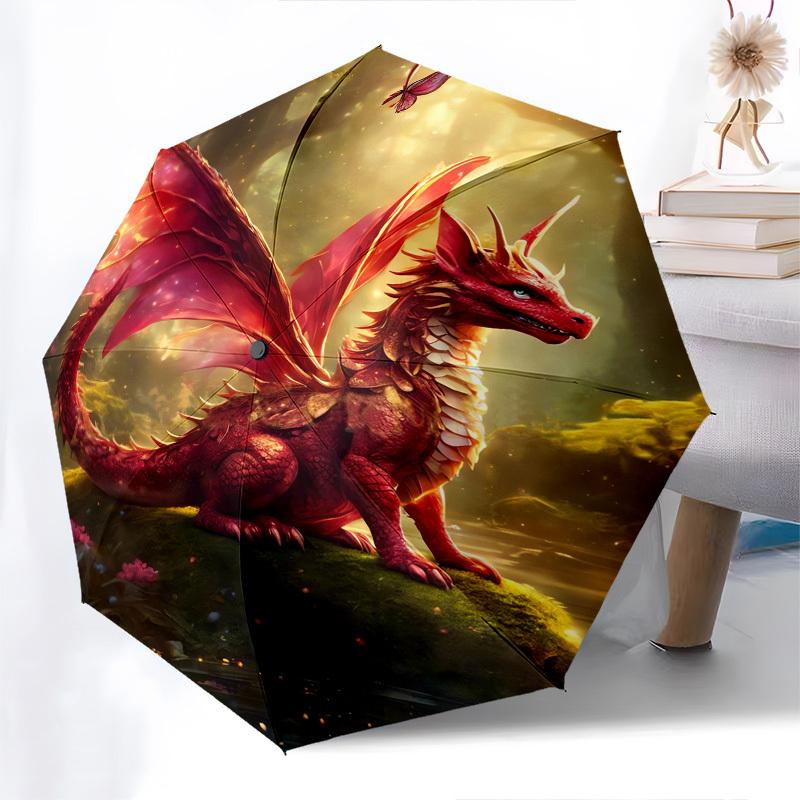 Dragon Fantasy- Automatic Umbrella, Four Seasons Portable Folding Umbrella, Suitable for Men and Women, Travel, Daily Compact Umbrella, Outd