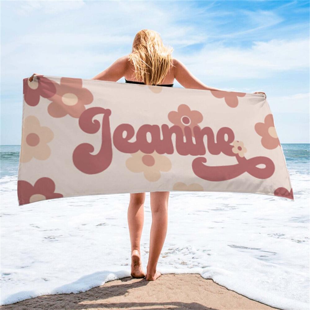 Retro 70's Style Custom Name Towel,Personalized Vintage Pool Towel,Groovy Birthday Vacation Gift, Gift for Her,Bestfriend,Bachel