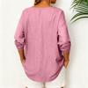 Women's Fashionable Solid Color V-neck Loose Casual Long Sleeved Pullover T-shirt Top