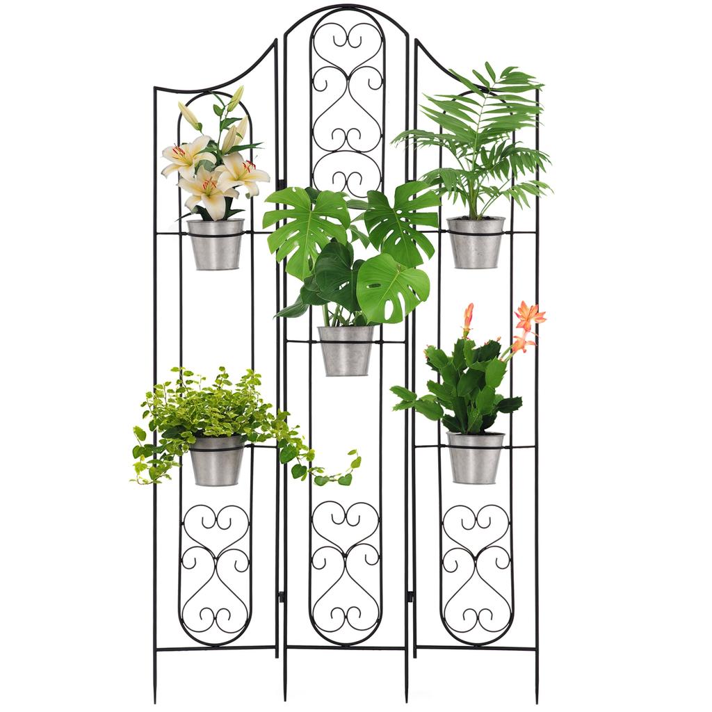 Foldable Vertical Plant Stand with 5 Outdoor Pots in Metal, 82x12.5x150cm, Black