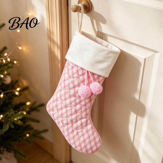 Checkered Gift Holders Christmas Stockings, 18 x 10 Inch Large Quilted Hanging Rustic Farmhouse Holiday Decor Decorative Xmas Bags for Fireplace