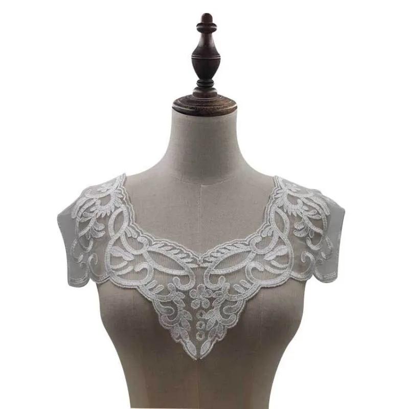 Beautiful White Lace Floral Embroidery Front Collar Rear Collar Sleeves Woman's Clothing Sewing Accessories