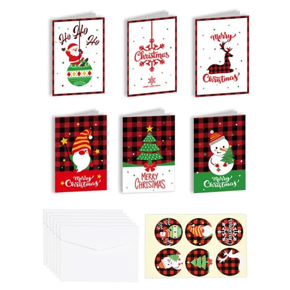 6 шт./компл. Веселая рождественская открытка Подарочная карта на Рождество День рождения Милая мультяшная полусложенная открытка Благословение Сообщение Открытка с конвертом