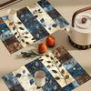 Set of 4 Placemats Featuring a Forest Patchwork Design in Blue, Brown, And Beige, Perfect for Dining Tables, Kitchens, Parties, Indoor Use, Holidays
