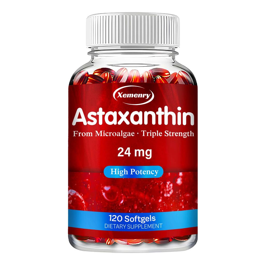 Each serving contains 24 mg of astaxanthin, an antioxidant supplement suitable for skin, eyes, joints, and immune support.