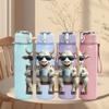 1PC Cool Bull Cow Cartoon 750ml Color Plastic Sports Water Bottle Leakproof Flip Straw Lid Suitable for Sports Office Home Use