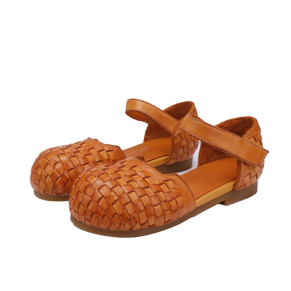 Fashion GKTINOO Women's Sandals Summer 2025 New Retro Versatile Round Toe Genuine Leather Woven Comfortable Flat Shoes