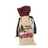Charming Forest Santa Car Wine Bottle Bag Stylish Checkered Fabric Christmas Decoration
