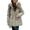 Women's Fashionable Skinny Plush Collar Zipper Hooded Winter Warm Cotton Coat  Down Jacket
