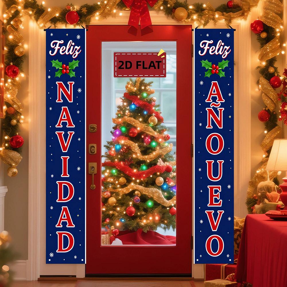 Door Couplet Banner New Year Decoration 2pcs Floral Design Indoor Outdoor Porch Hanging