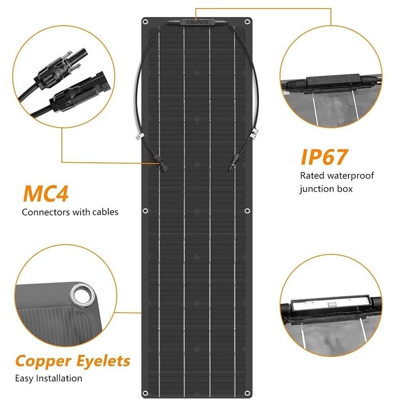 Solar Panel 50W/100W Monocrystalline Flexible Solar Panel Kit Battery Charger System