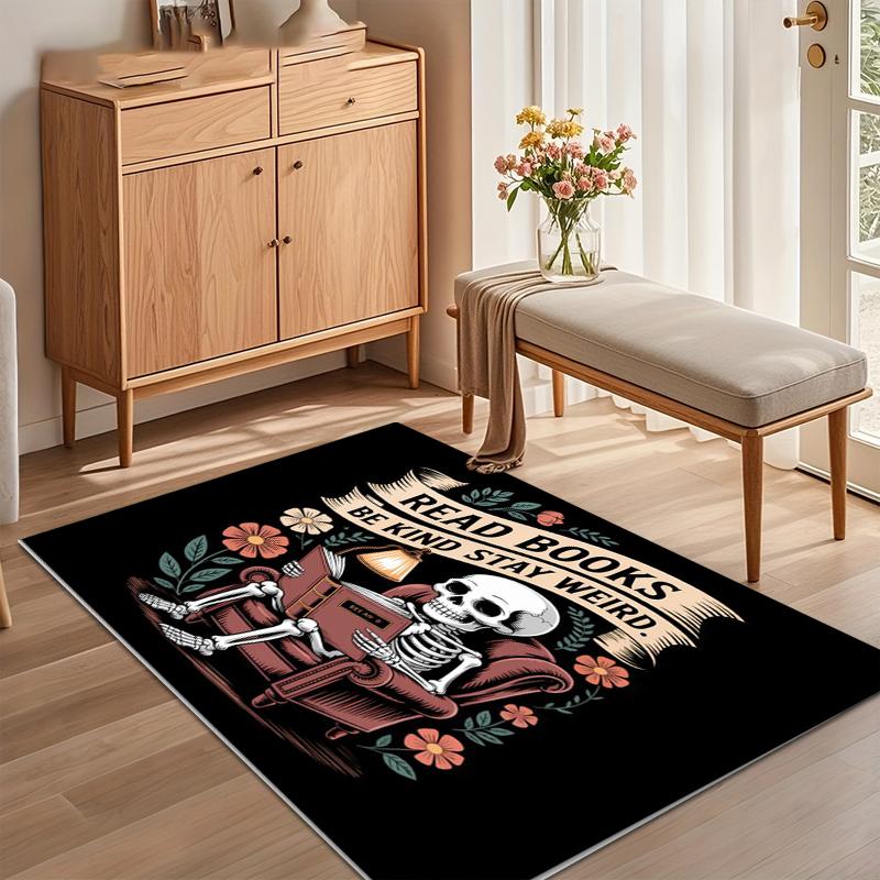 Area Rug Carpet Soft Non Slip Skeleton Reading Read Books Be Kind Stay Weird Floor Mat for Nursery Bedroom Kids Room Home Decor