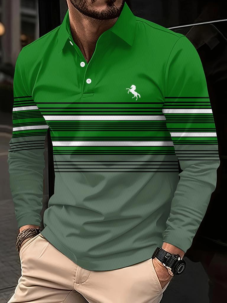 Мужская весенне-осенняя рубашка с длинным рукавом поло мужская деловая повседневная с лацканами полосатый топ поло