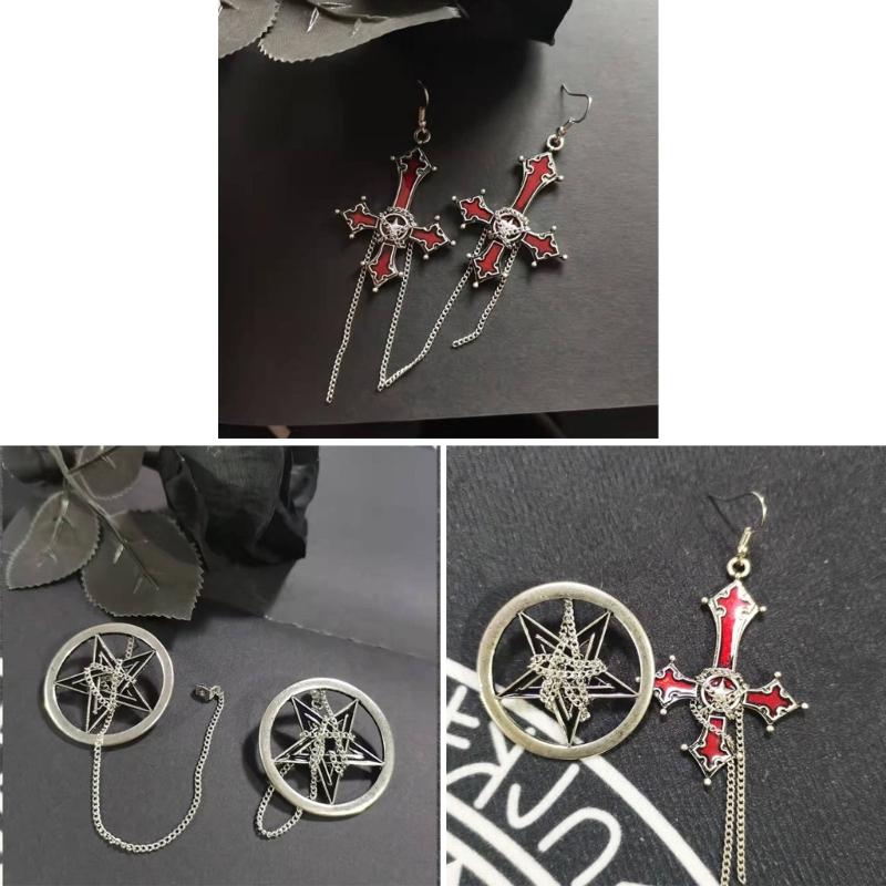 Gothic Style Punk Cool Cross-Earrings Long Chain Pendant Drop Earrings For Women Men Street Hip Hop Earring Jewelry Gift