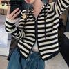 Spring Knitted Cardigan Top Hooded  Double Zipper Knitted Striped Sweatshirt Jacket for Women