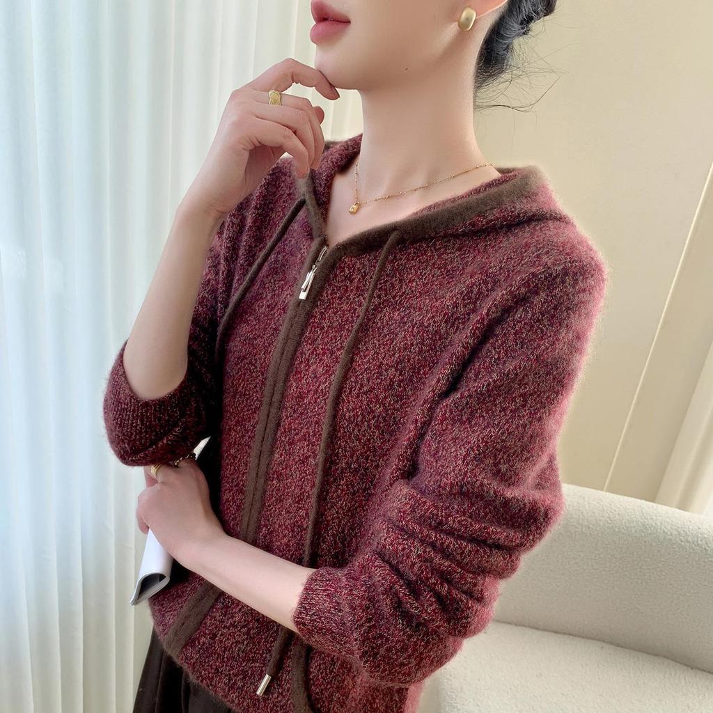 Women's Cashmere Hooded Zipper Cardigan - Autumn/Winter Thick Long Sleeve Sweater Coat