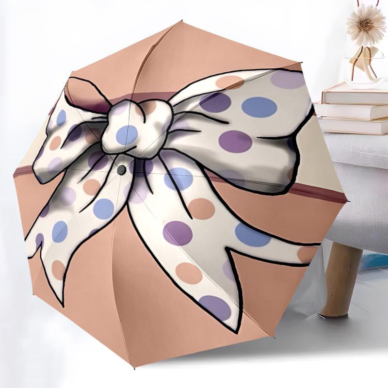 1pc Polka Dot Bow Automatic Open/Close Umbrella - All-Season Portable Umbrella for Women/Men, Highquality Fabric yy251213096