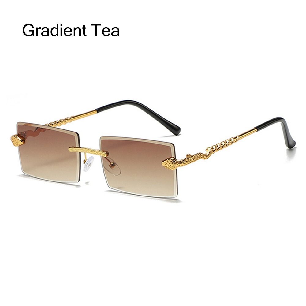 Trendy Rimless Snake-Shaped Metal Sunglasses Square Frame Frameless Street Shades Gradient Lens Sun Glasses For Women & Men