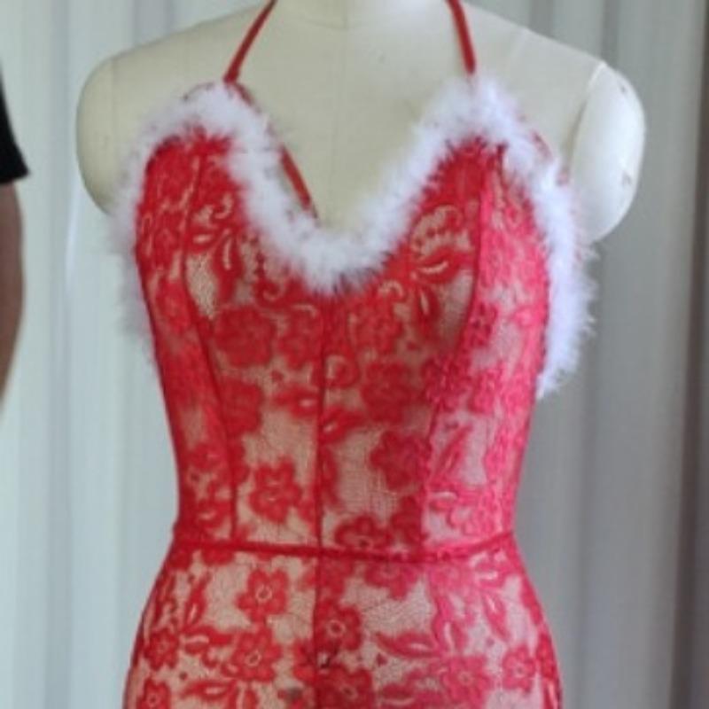 Сексуальное Рождественское нижнее белье Сексуальное красное кружевное прозрачное боди с ластовицей Рождественский костюм