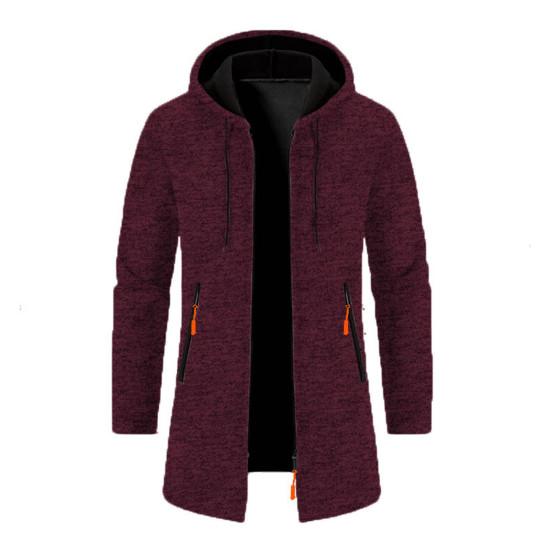 Мужское пальто с капюшоном, длинными рукавами, однотонная куртка средней длины с карманами, застежка-молния