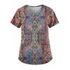Plus Size Printed Scrub Working Uniform Tops For Women's V-Neck Short Sleeve Fun T-Shirts Workwear Tee With Pockets