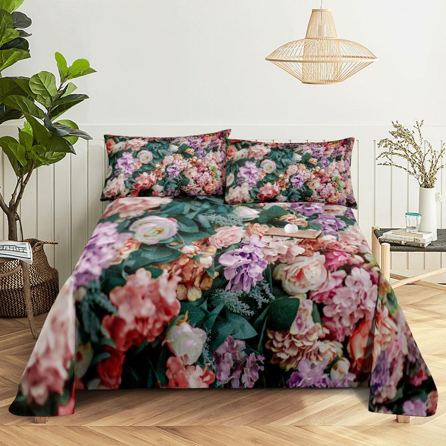 Bedsheets Set With Pillows Case Queen Size Soft Bed Sheets And Pillowcases For Single Double Beds Twin Pink Flower Thin Fabric