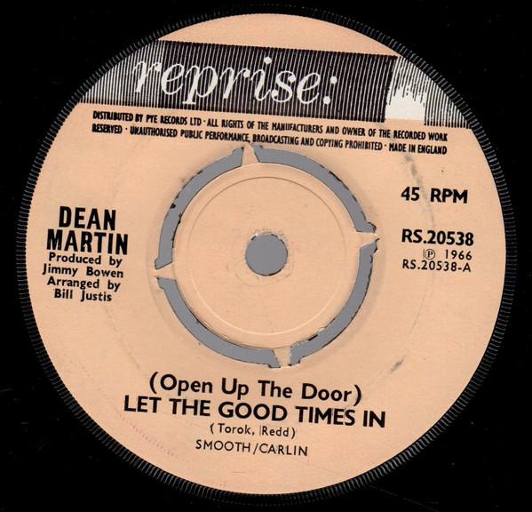 7-дюймовая пластинка DEAN MARTIN Open Up The Door Let The Good Tim RS20538 Reprise Records 1966 UK Поп Б/у