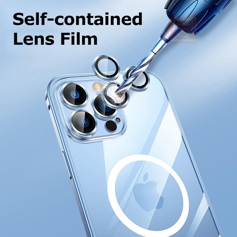 Магнитный чехол для iPhone 11 12 13 14 Pro Max, прозрачная задняя крышка Magsafe для iPhone 13 Pro Max 12, металлический каркас, бампер, линза для телефона, стекло