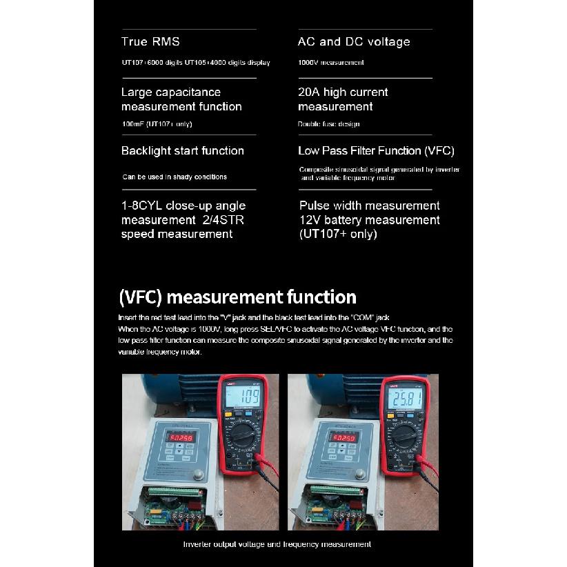 UNI-T UT105+ UT107 Plus Automotive Multimeter with Tachometer Engine Speed RPM VFC Tester Professional Digital Car Multi Meter