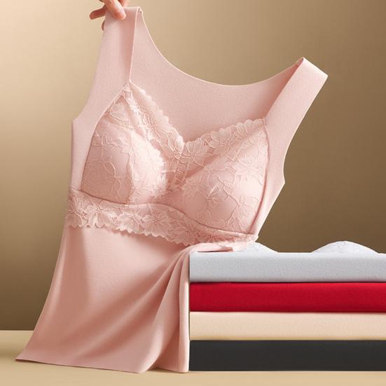 Women's Thermal Tank Tops with Built In Bra Lace Padded Sleeveless Camisole Undershirt Soft Warm Base Layer Vest