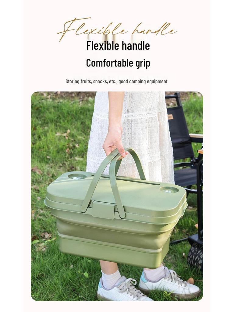 Японская многофункциональная складная корзина для пикника в стиле DOD с крышкой - Удобная и портативная для кемпинга на открытом воздухе