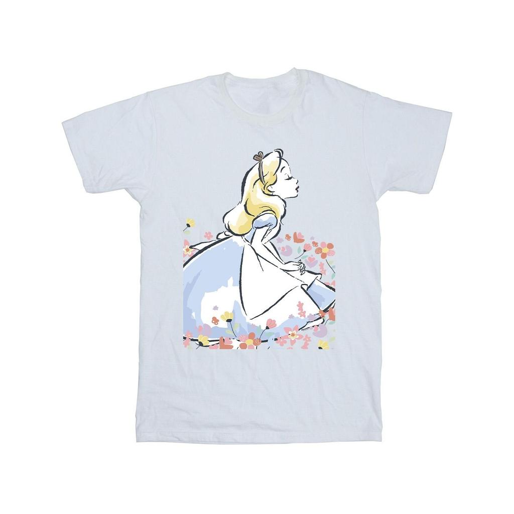 Disney Mens Alice In Wonderland Sketch Flowers T-Shirt