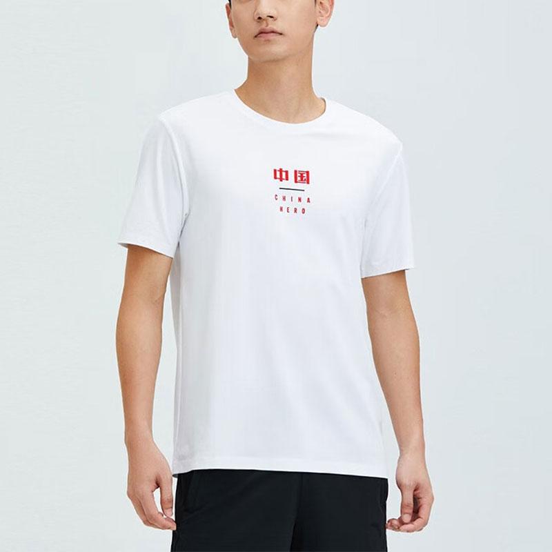 Anta Комплексная тренировочная серия с буквенным принтом, дышащая спортивная футболка с коротким рукавом, мужские топы, чисто-белый цвет 152337110-1