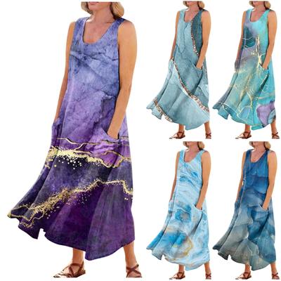 Женское летнее повседневное модное платье без рукавов с карманом и круглым вырезом