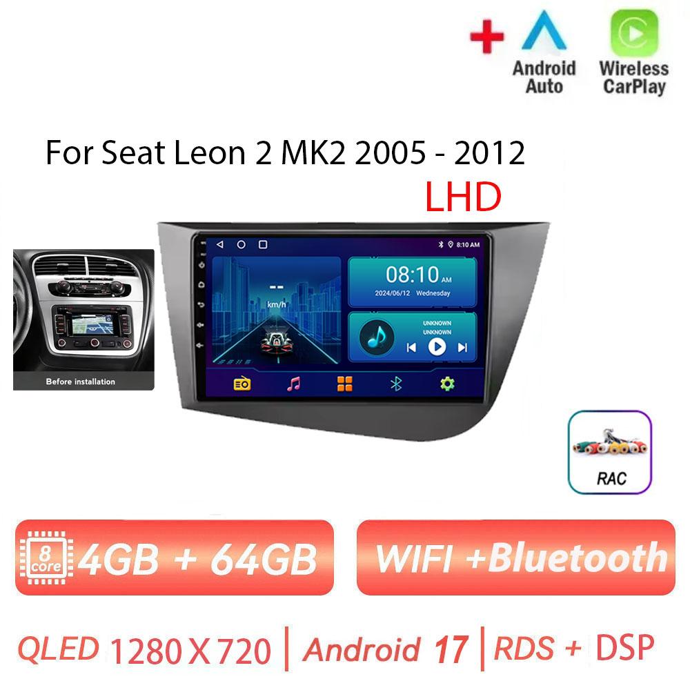 Autoradio Android 17 pour Seat Leon 2 MK2 2005 - 2012 Lecteur Multimédia Carplay Sans Fil Autoradio Unité Principale Vidéo Navigation GPS DSP