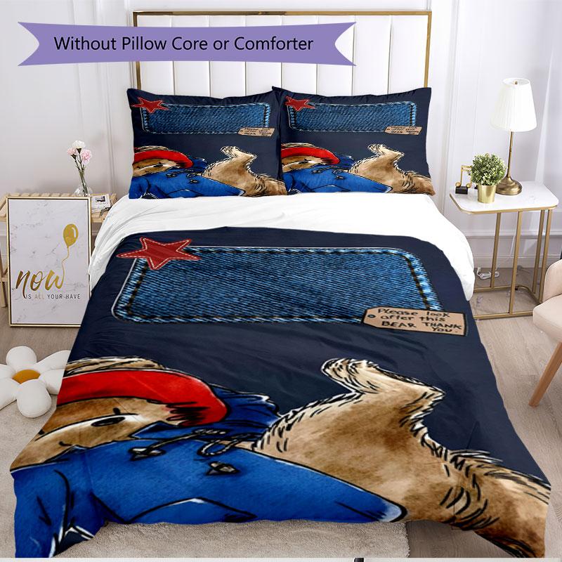 3pcs Duvet Cover Set (1*Duvet Cover + 2*Pillowcase, Without Core), Paddington Bear Print Soft All‑Season Bedding Set, Home Bedroom Decor Gift