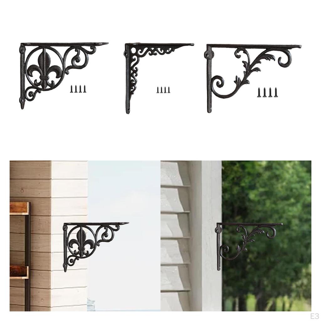 Decorative Shelf Bracket Cast Iron Black Rustic Sturdy Metal Corner Brace Right Angle Wall